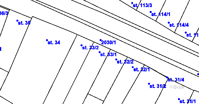 Parcela st. 33/1 v KÚ Louka u Ostrohu, Katastrální mapa