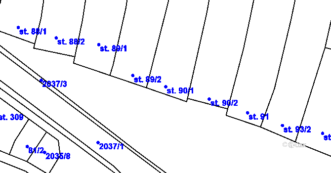 Parcela st. 90/1 v KÚ Louka u Ostrohu, Katastrální mapa