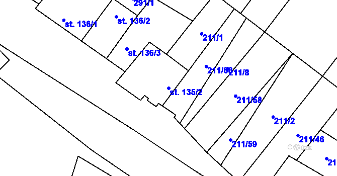 Parcela st. 135/2 v KÚ Louka u Ostrohu, Katastrální mapa