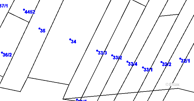 Parcela st. 33/3 v KÚ Louka u Ostrohu, Katastrální mapa