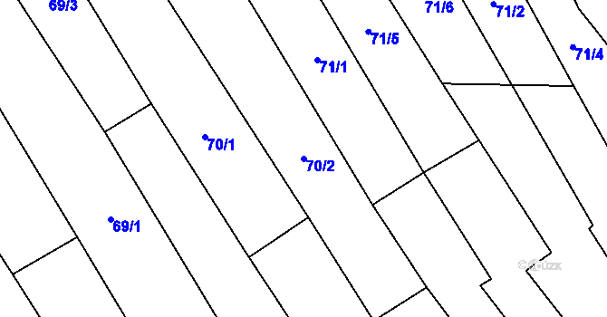 Parcela st. 70/2 v KÚ Louka u Ostrohu, Katastrální mapa