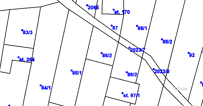 Parcela st. 86/2 v KÚ Louka u Ostrohu, Katastrální mapa