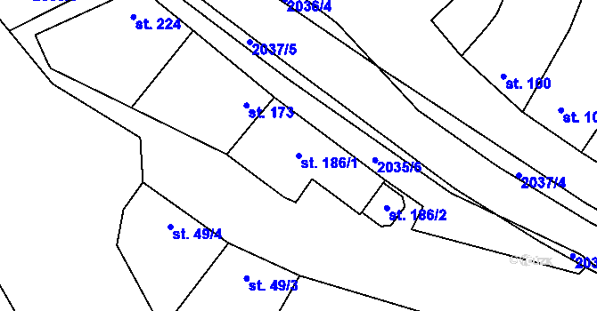 Parcela st. 186/1 v KÚ Louka u Ostrohu, Katastrální mapa