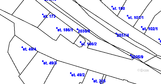 Parcela st. 186/2 v KÚ Louka u Ostrohu, Katastrální mapa