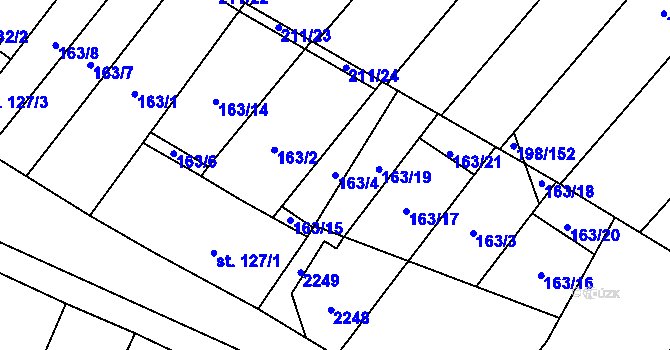 Parcela st. 163/4 v KÚ Louka u Ostrohu, Katastrální mapa