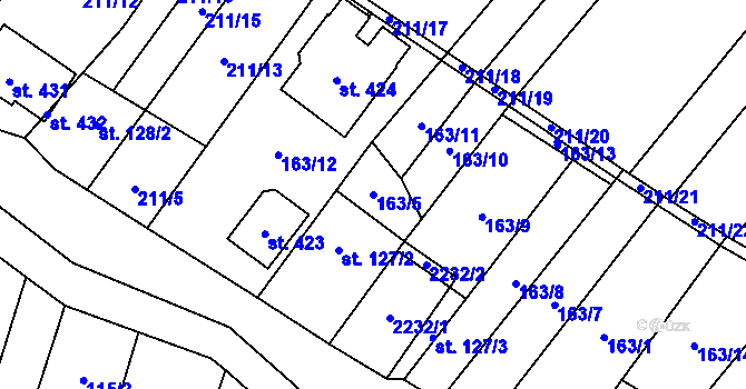 Parcela st. 163/5 v KÚ Louka u Ostrohu, Katastrální mapa