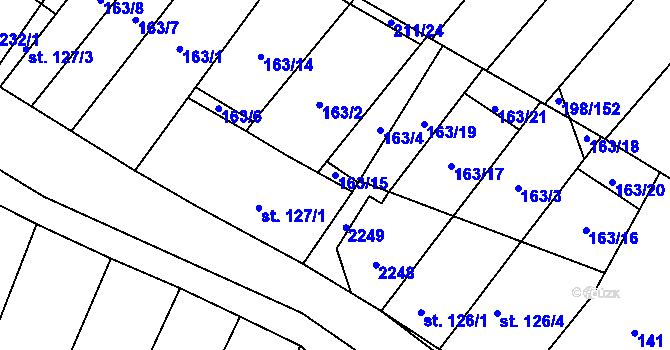 Parcela st. 163/15 v KÚ Louka u Ostrohu, Katastrální mapa