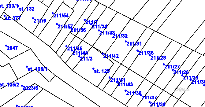 Parcela st. 211/42 v KÚ Louka u Ostrohu, Katastrální mapa
