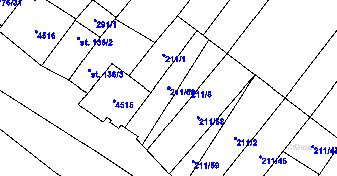 Parcela st. 211/60 v KÚ Louka u Ostrohu, Katastrální mapa