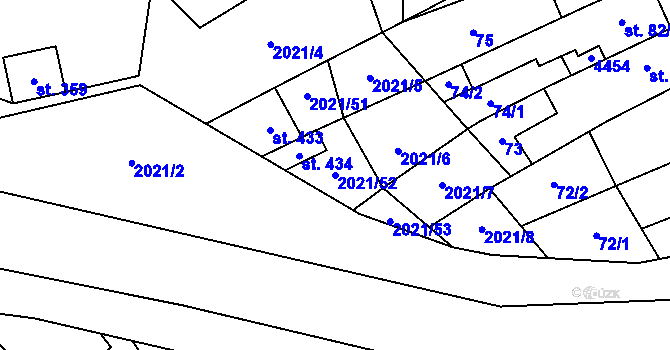 Parcela st. 2021/52 v KÚ Louka u Ostrohu, Katastrální mapa