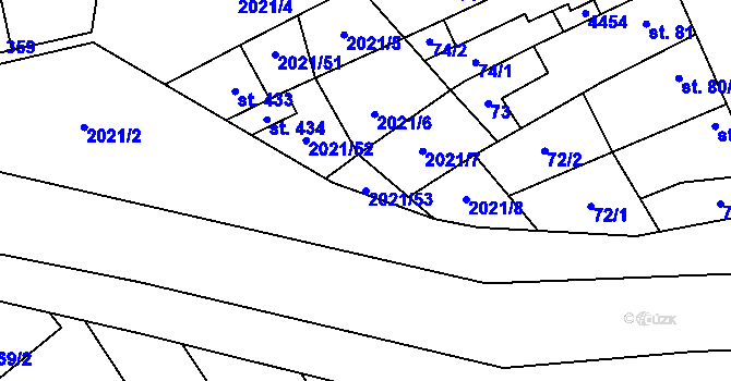Parcela st. 2021/53 v KÚ Louka u Ostrohu, Katastrální mapa