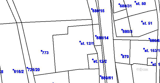 Parcela st. 12/1 v KÚ Louka u Litvínova, Katastrální mapa