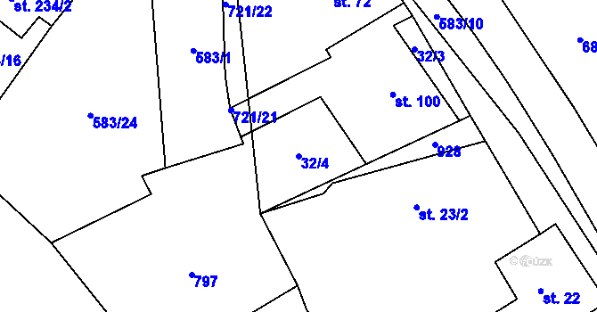 Parcela st. 32/4 v KÚ Louka u Litvínova, Katastrální mapa