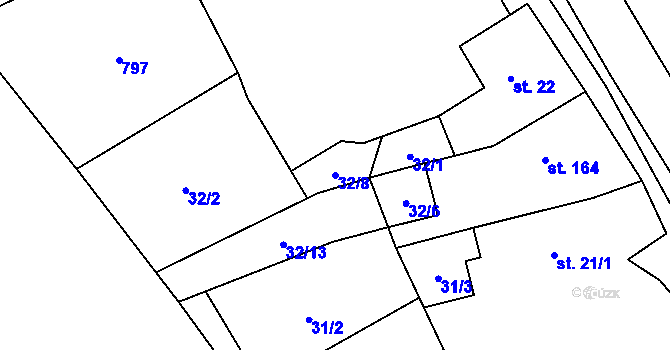 Parcela st. 32/8 v KÚ Louka u Litvínova, Katastrální mapa