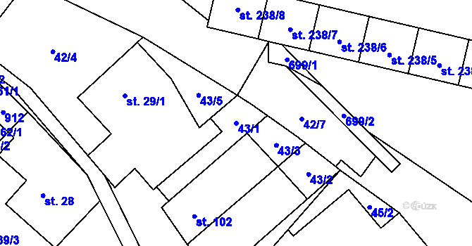 Parcela st. 43/1 v KÚ Louka u Litvínova, Katastrální mapa