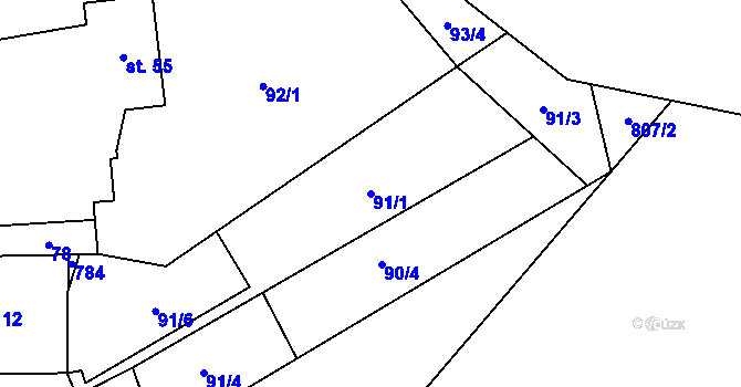 Parcela st. 91/1 v KÚ Louka u Litvínova, Katastrální mapa