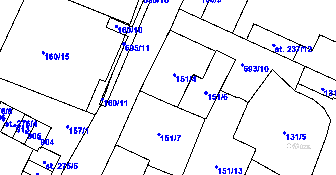 Parcela st. 151/5 v KÚ Louka u Litvínova, Katastrální mapa