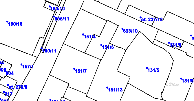 Parcela st. 151/6 v KÚ Louka u Litvínova, Katastrální mapa