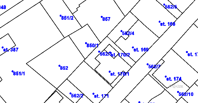 Parcela st. 562/3 v KÚ Louka u Litvínova, Katastrální mapa