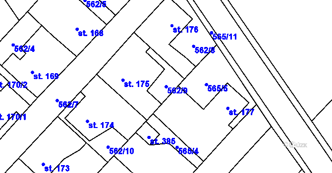 Parcela st. 562/9 v KÚ Louka u Litvínova, Katastrální mapa