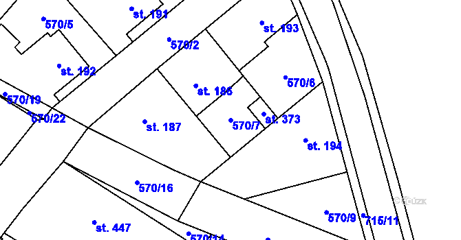 Parcela st. 570/7 v KÚ Louka u Litvínova, Katastrální mapa