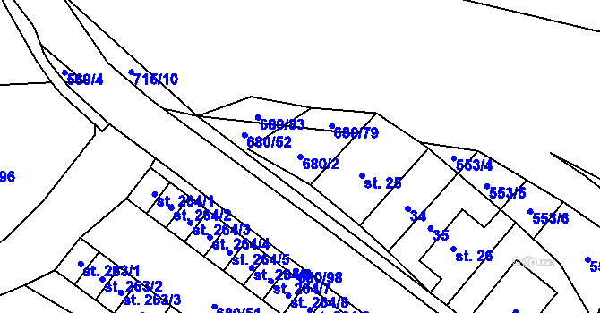 Parcela st. 680/2 v KÚ Louka u Litvínova, Katastrální mapa