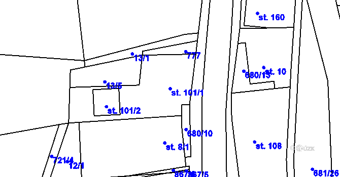 Parcela st. 101/1 v KÚ Louka u Litvínova, Katastrální mapa