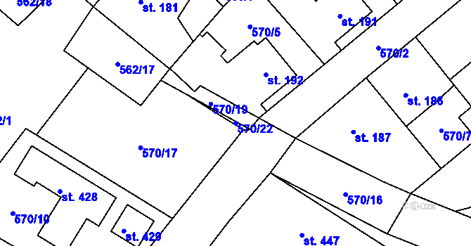 Parcela st. 570/22 v KÚ Louka u Litvínova, Katastrální mapa