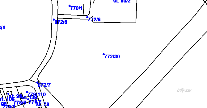Parcela st. 772/30 v KÚ Loukov u Mnichova Hradiště, Katastrální mapa