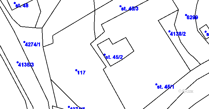 Parcela st. 45/2 v KÚ Loukov u Bystřice pod Hostýnem, Katastrální mapa