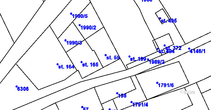 Parcela st. 55 v KÚ Loukov u Bystřice pod Hostýnem, Katastrální mapa