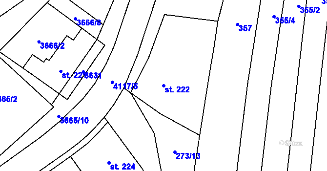 Parcela st. 222 v KÚ Loukov u Bystřice pod Hostýnem, Katastrální mapa