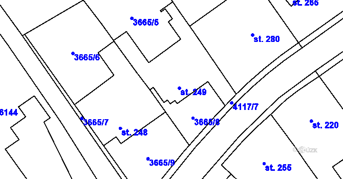 Parcela st. 249 v KÚ Loukov u Bystřice pod Hostýnem, Katastrální mapa