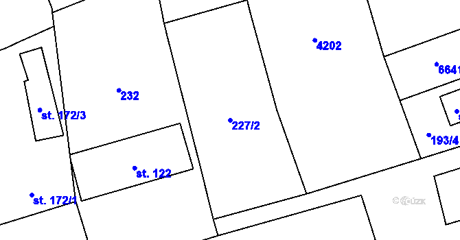 Parcela st. 227/2 v KÚ Loukov u Bystřice pod Hostýnem, Katastrální mapa