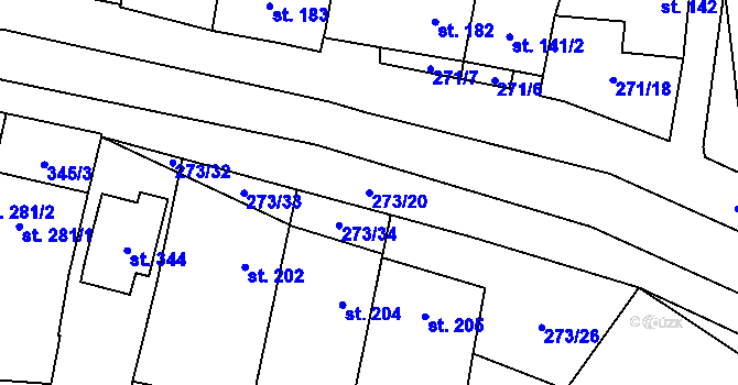Parcela st. 273/20 v KÚ Loukov u Bystřice pod Hostýnem, Katastrální mapa