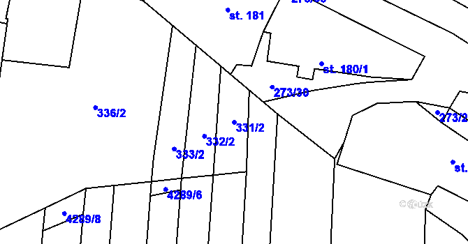 Parcela st. 331/2 v KÚ Loukov u Bystřice pod Hostýnem, Katastrální mapa