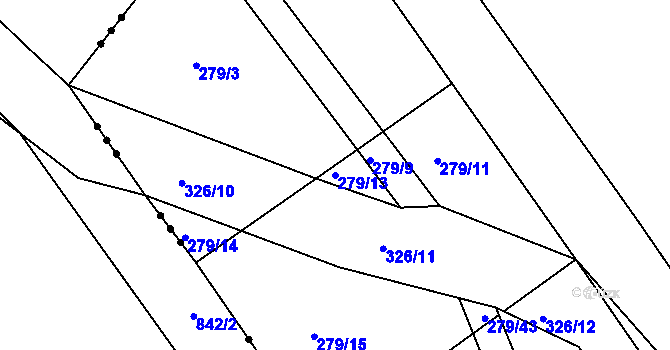 Parcela st. 279/13 v KÚ Loukovice, Katastrální mapa