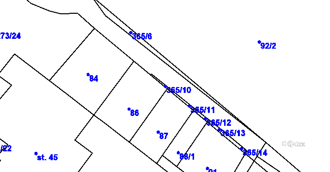 Parcela st. 365/10 v KÚ Loukovice, Katastrální mapa