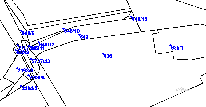 Parcela st. 636 v KÚ Louky nad Olší, Katastrální mapa