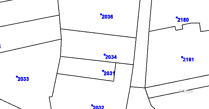 Parcela st. 2034 v KÚ Louky nad Olší, Katastrální mapa