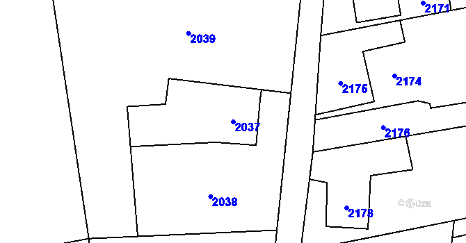 Parcela st. 2037 v KÚ Louky nad Olší, Katastrální mapa