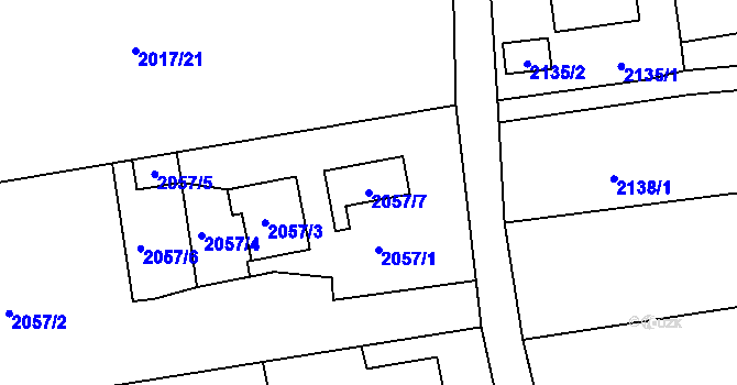 Parcela st. 2057/7 v KÚ Louky nad Olší, Katastrální mapa