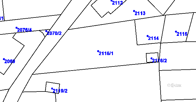Parcela st. 2116/1 v KÚ Louky nad Olší, Katastrální mapa