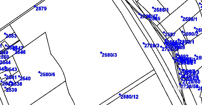 Parcela st. 2580/3 v KÚ Louky nad Olší, Katastrální mapa