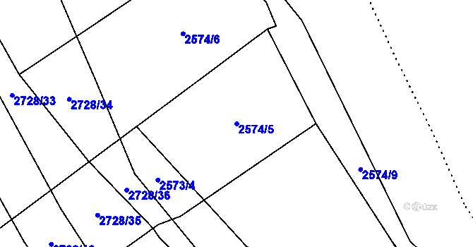 Parcela st. 2574/5 v KÚ Louky nad Olší, Katastrální mapa