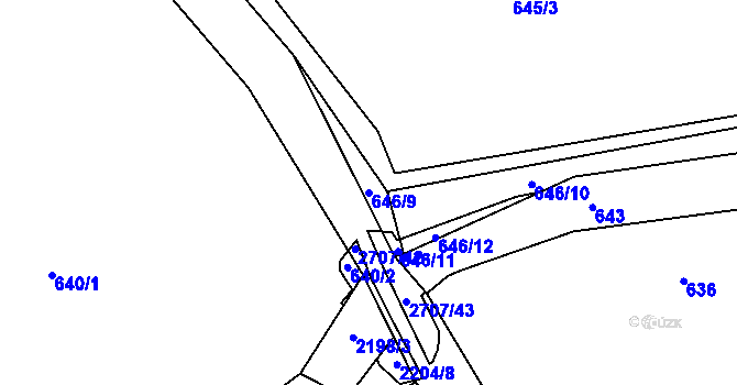 Parcela st. 646/9 v KÚ Louky nad Olší, Katastrální mapa
