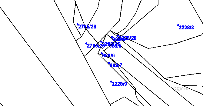 Parcela st. 988/6 v KÚ Louky nad Olší, Katastrální mapa
