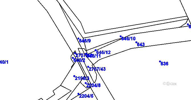 Parcela st. 646/12 v KÚ Louky nad Olší, Katastrální mapa