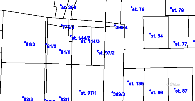 Parcela st. 97/2 v KÚ Lounky, Katastrální mapa
