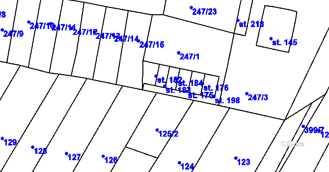 Parcela st. 183 v KÚ Lounky, Katastrální mapa